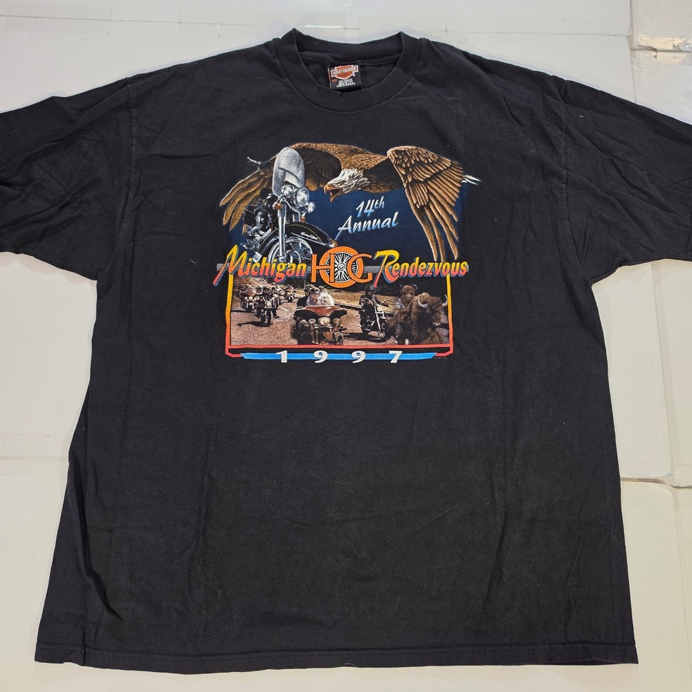 Vintage 1997 Harley Davidson Michigan HOG Rendezvous T Shirt XXL Hanes Beefy T